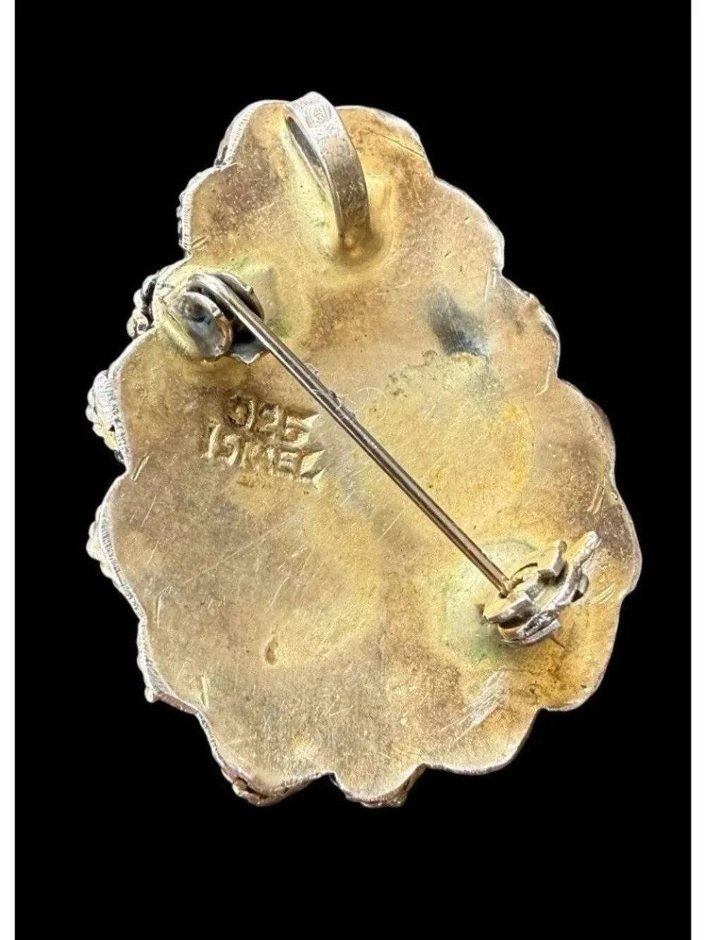 Vintage 925 Israel Sterling Silver Eilat Stone Brooch Pendant Signed